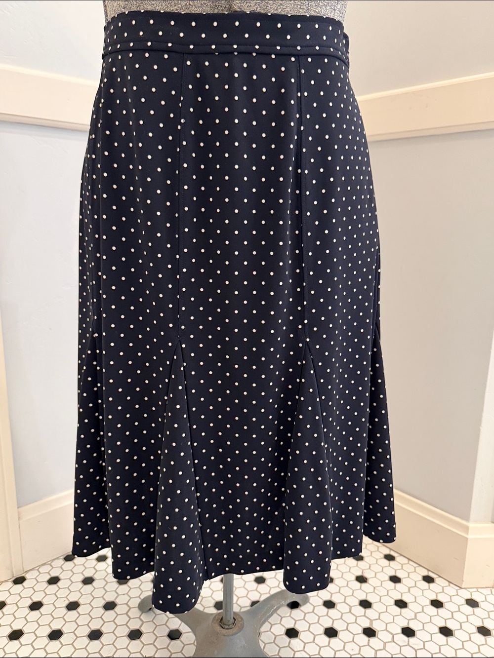 Talbots Navy and White Polka Dot Midi Skirt